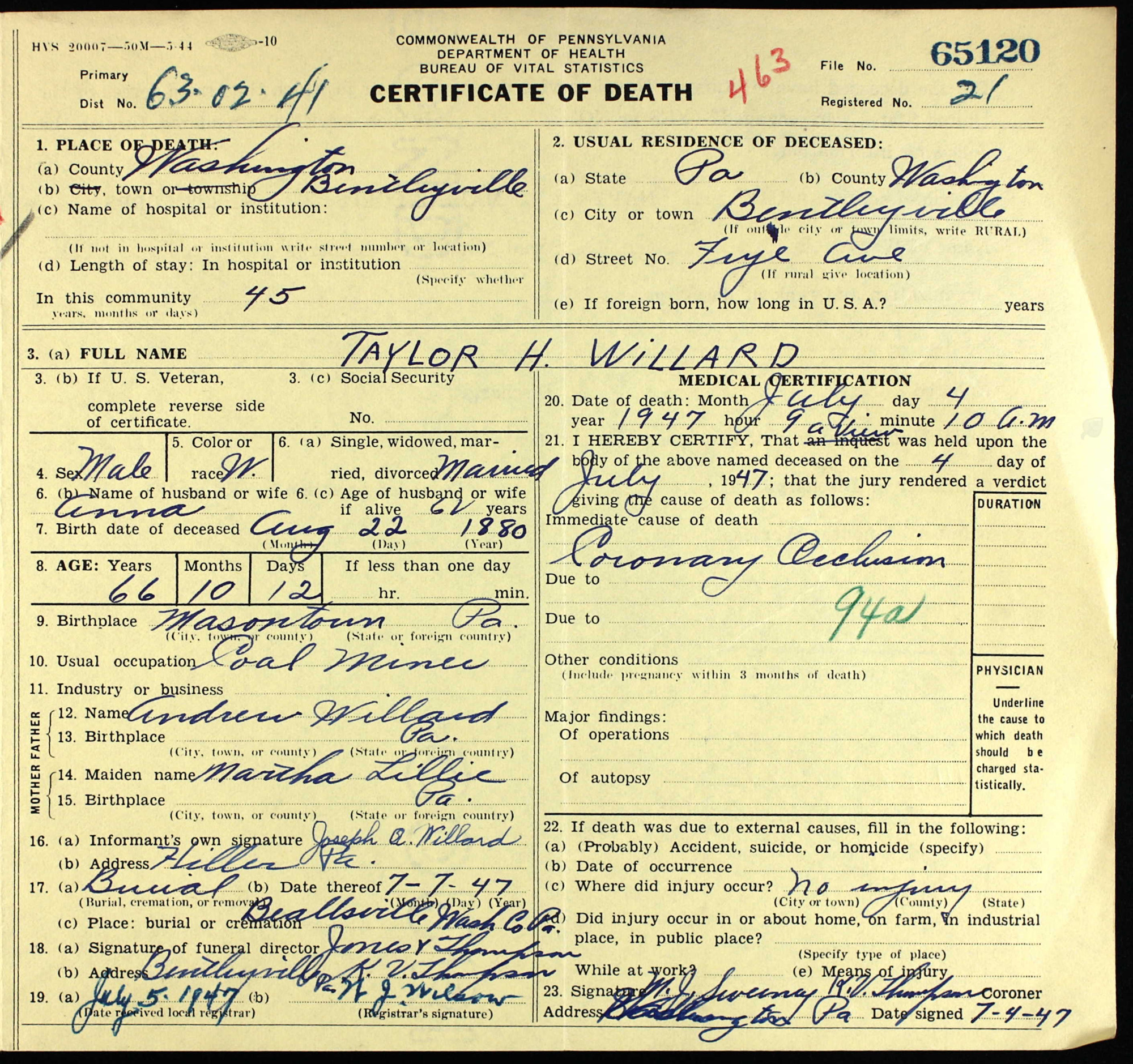 death certificate